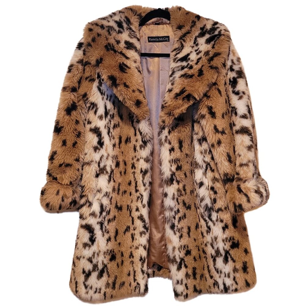 Vintage Pamela McCoy Vegan Faux Fur Animal Print Coat, Size Small 90s